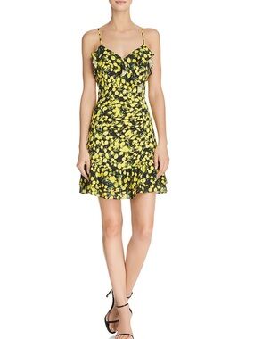 Parker Erica Lemon Dress Ruched Ruffle Hem Size 6